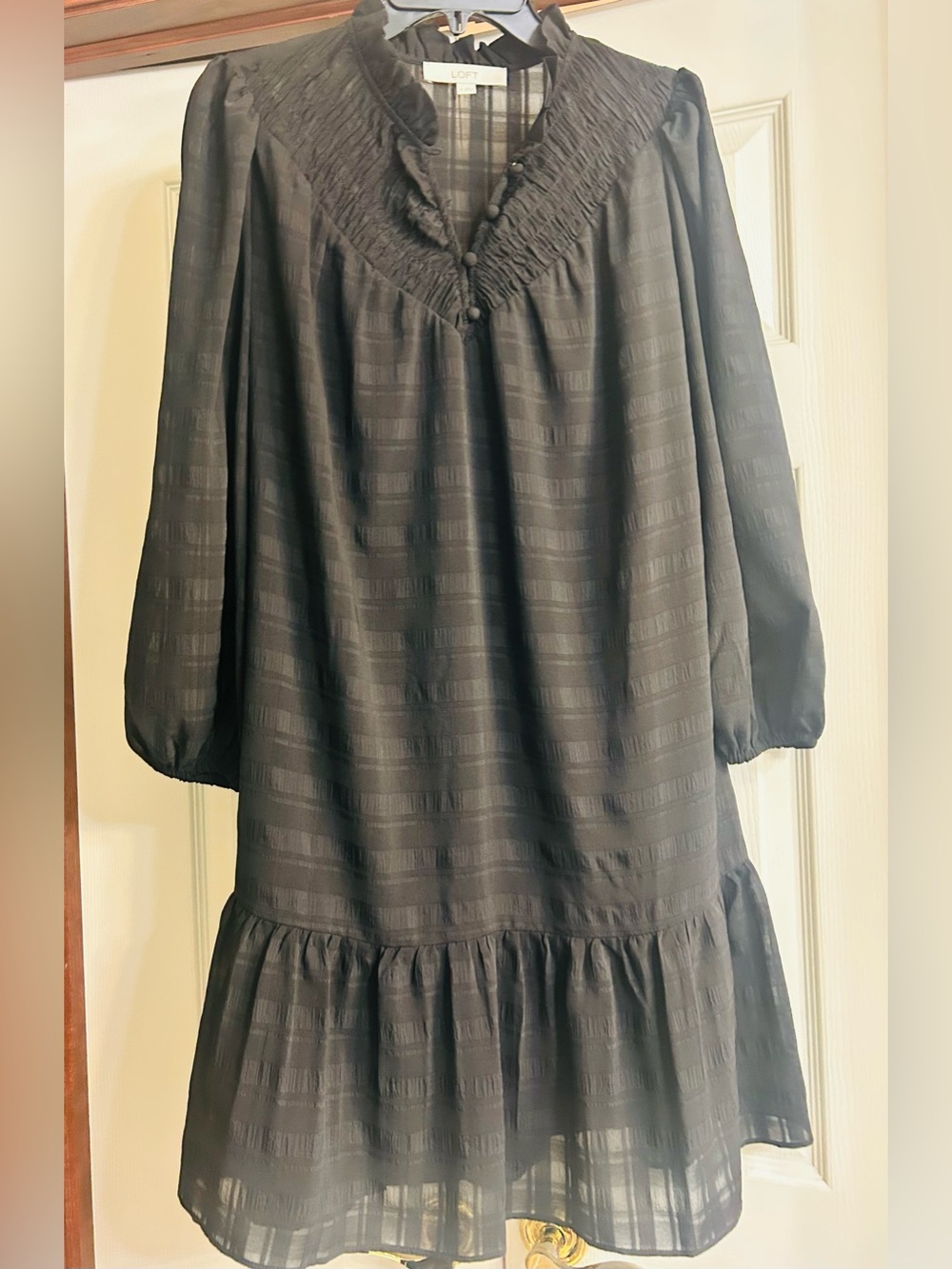 LOFT Black Long-Sleeve Tiered Ruffle Dress  New Without Tags